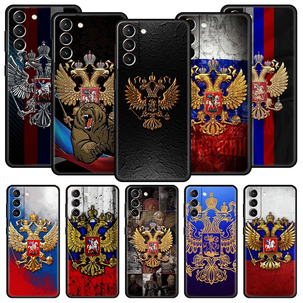Russia Russian Flags Emblem Phone Case For Samsung Galaxy S25 S24 S23 FE S22 Ultra S20 S21 5G S10 Plus S10E Soft Black Cover Image