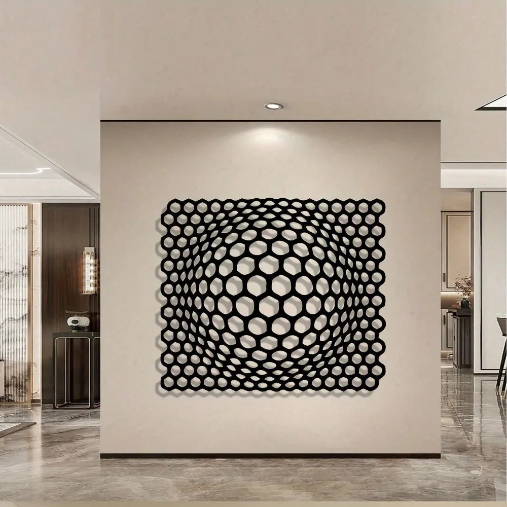 Schwarz-weiße runde Wandkunst – langlebige Metall-Hängedekoration für den Innen- und Außenbereich, für alle Jahreszeiten, für das Wohnzimmer Image