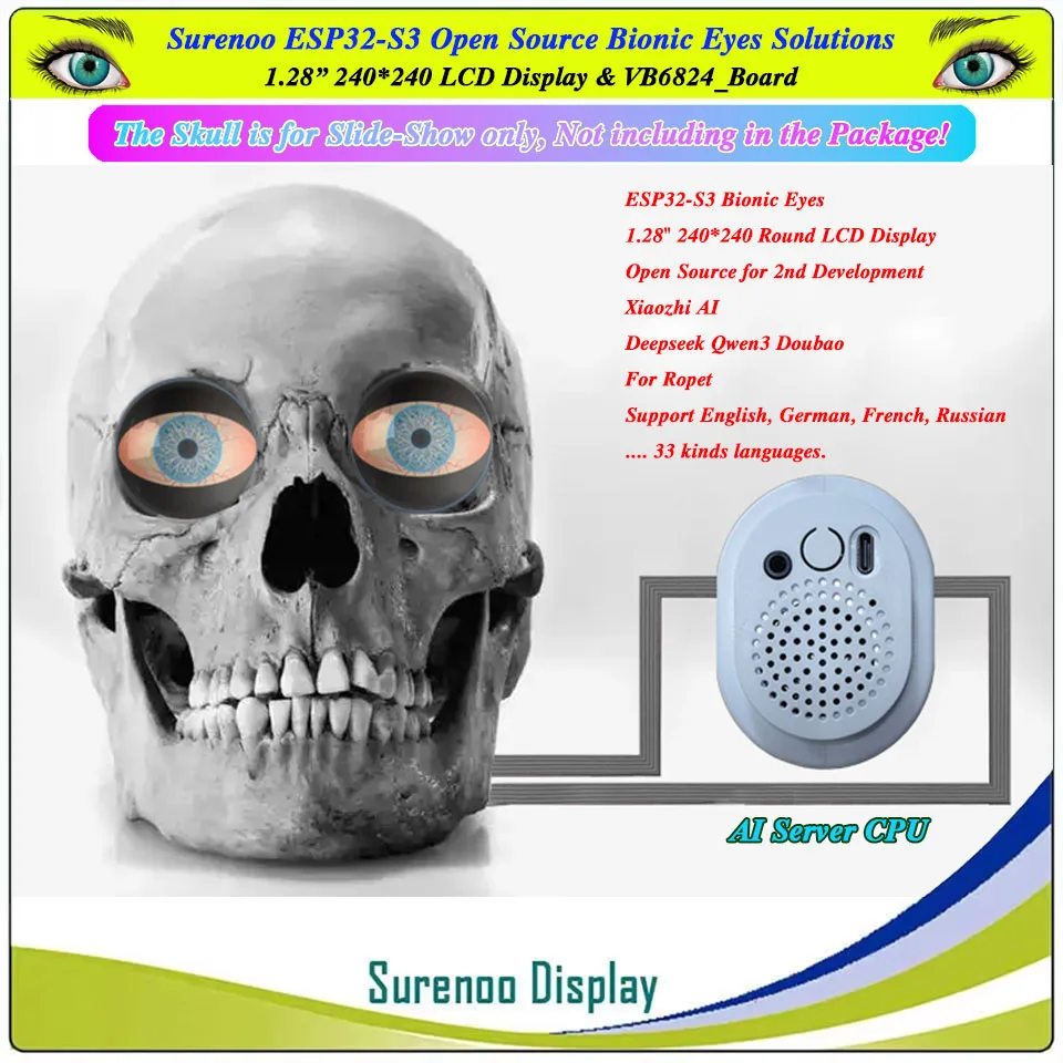 Surenoo ESP32-S3 Open Source 1,28" runde bionische Augen LCD-Display Xiaozhi AI Robert Deepseek Qwen3 WIFI Bluetooth für Ropet Image