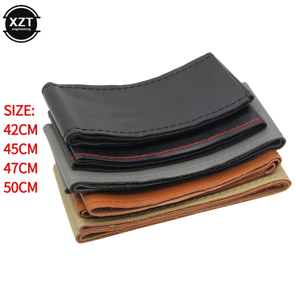 Echtes Leder 42/45/47/50 cm Beifahrer-Auto-Lenkradbezug, handgenähte Auto-Griffabdeckung für LKW, Beifahrer, Auto, Van Image