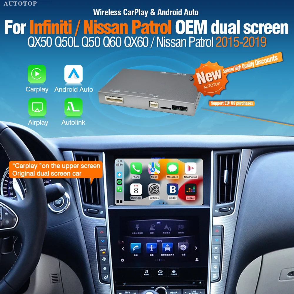 AUTOTOP Kabelloses CarPlay-Modul Empfängerbox für Infiniti QX50 Q50L Q50 Q60 QX60 Nissan Patrol Android Auto Decoder Mirror Link Image