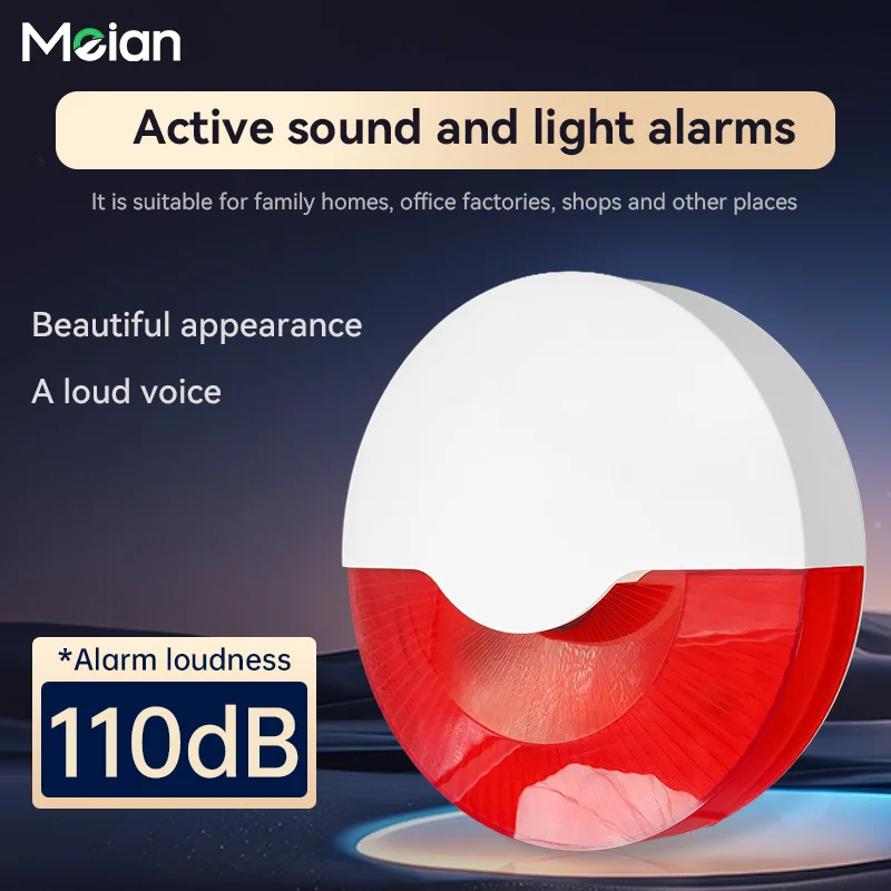 Meian 433MHz Innen-Sirene mit Kabel für Einbruchschutz-Heimalarmsysteme, Hohe Lautstärke 110dB, Licht- und Tonsignal