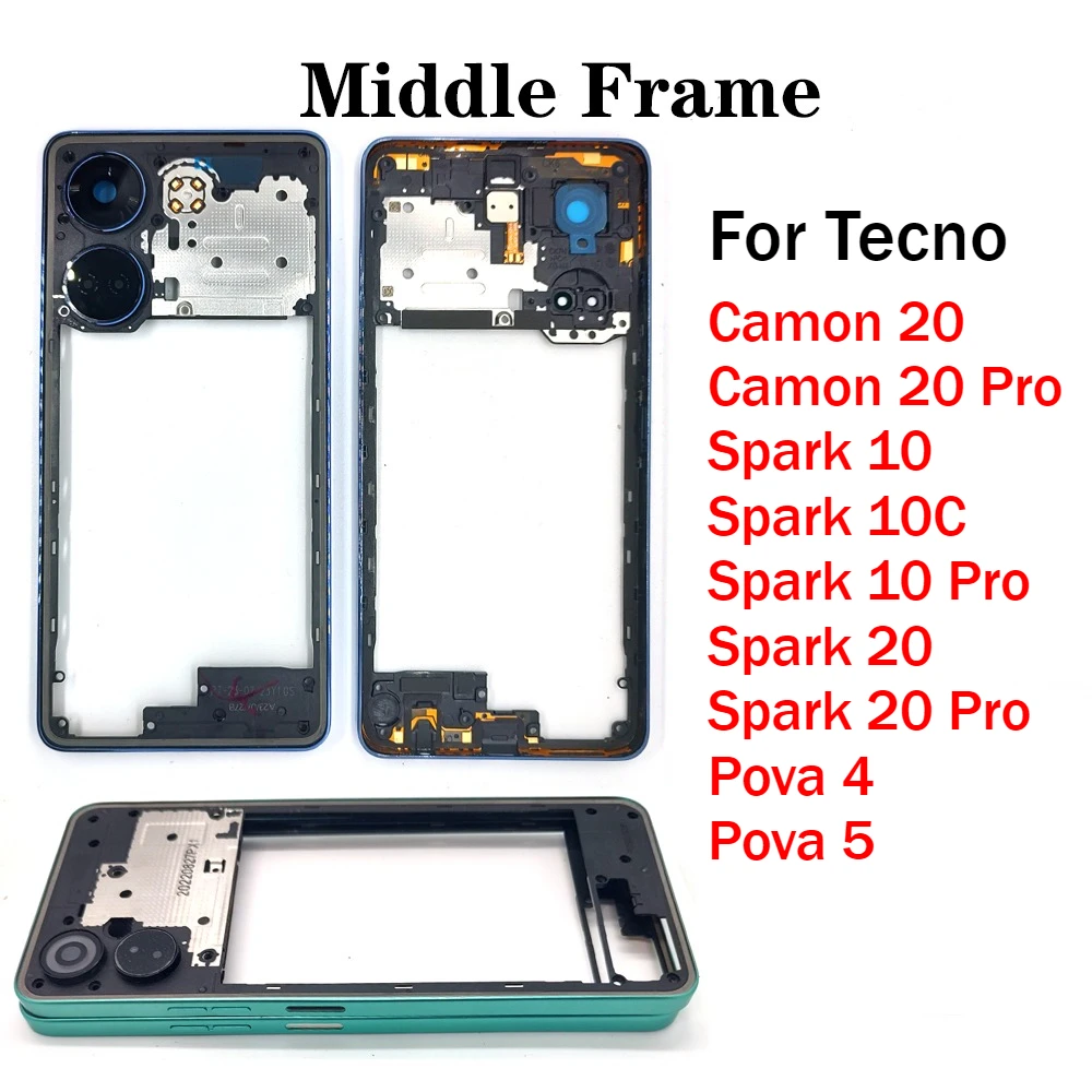 Für Tecno Camon 20 Pro Spark 10 10C 20 Pova 4 5 Pro Mittleres Rahmengehäuse Lünette Plattenabdeckung mit Knopf Image