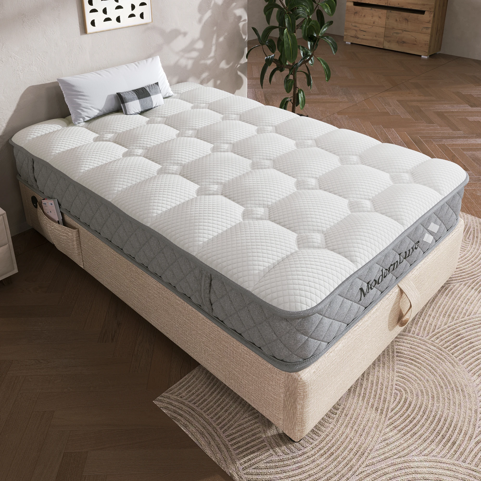 Mattress mit 7-Zonen-Taschenfederkern, Härtegrad H3 (mittelfest) Orthopädische Kaltschaummatratze 20 cm Höhe, 4 Griffe + Vakuumverpackt Image