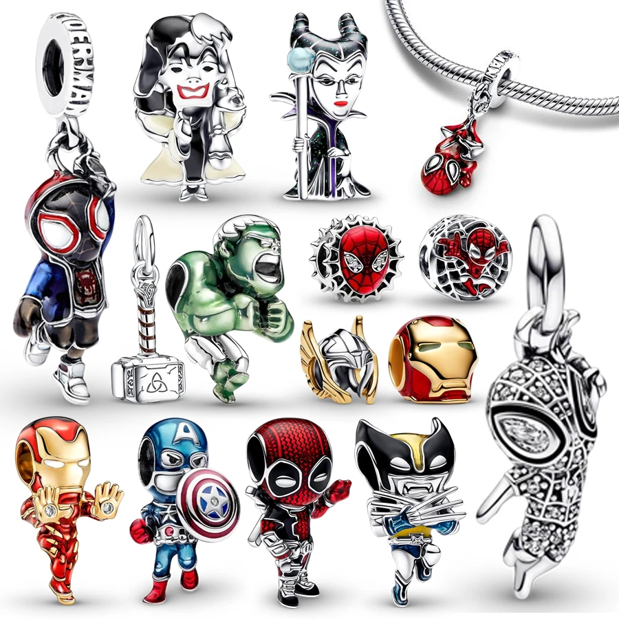 Disney-Anhänger für edlen Schmuck, Geschenke, Spider-Man, Iron Man, Captain America, Perlen, passend für Original-Schlangenarmbänder, Halsketten-Zubehör Image