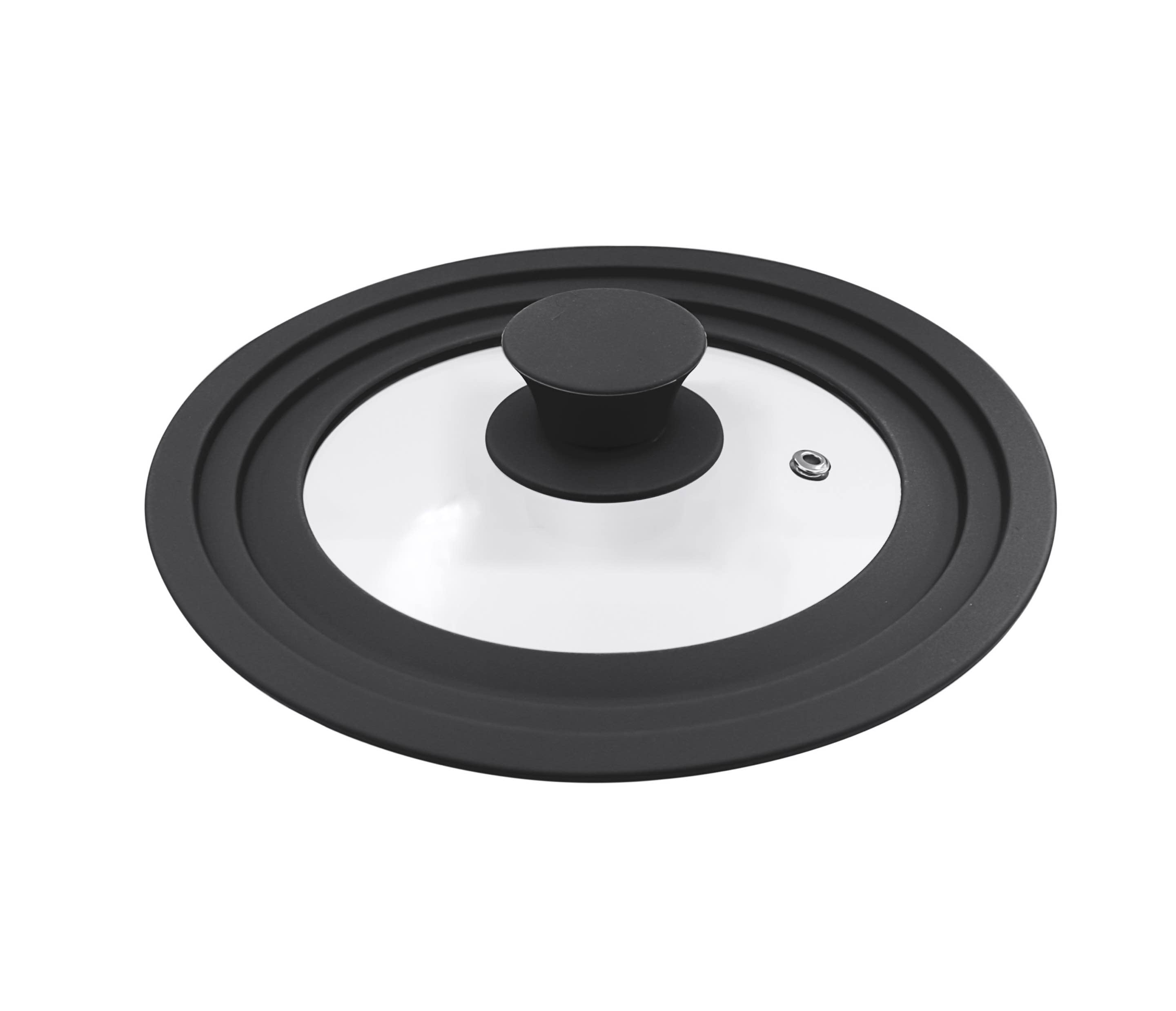 Universaldeckel CS KOCH-SYSTEME "SOLA für Töpfe und Pfannen", schwarz, B:25cm H:5cm L:25cm Ø:25cm, Glas, Silikon, Deckel, mit perfekter Passform für versch. Topfgrößen durch Silikonrand Image