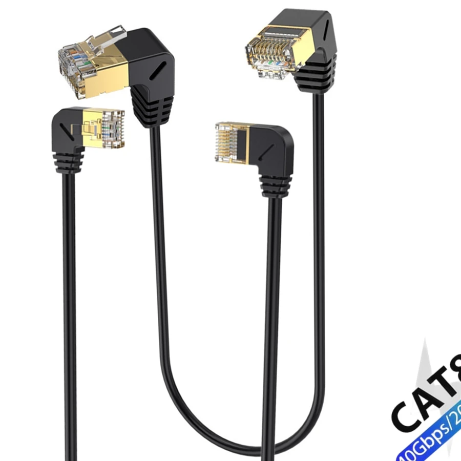 1/5 pz Cat8 Cavo Ethernet SFTP Cat 8 RJ45 Rete Lan 90 Gradi Su Giù Sinistra Angolo Retto Internet RJ45 Cavo Ethernet 0.5 m