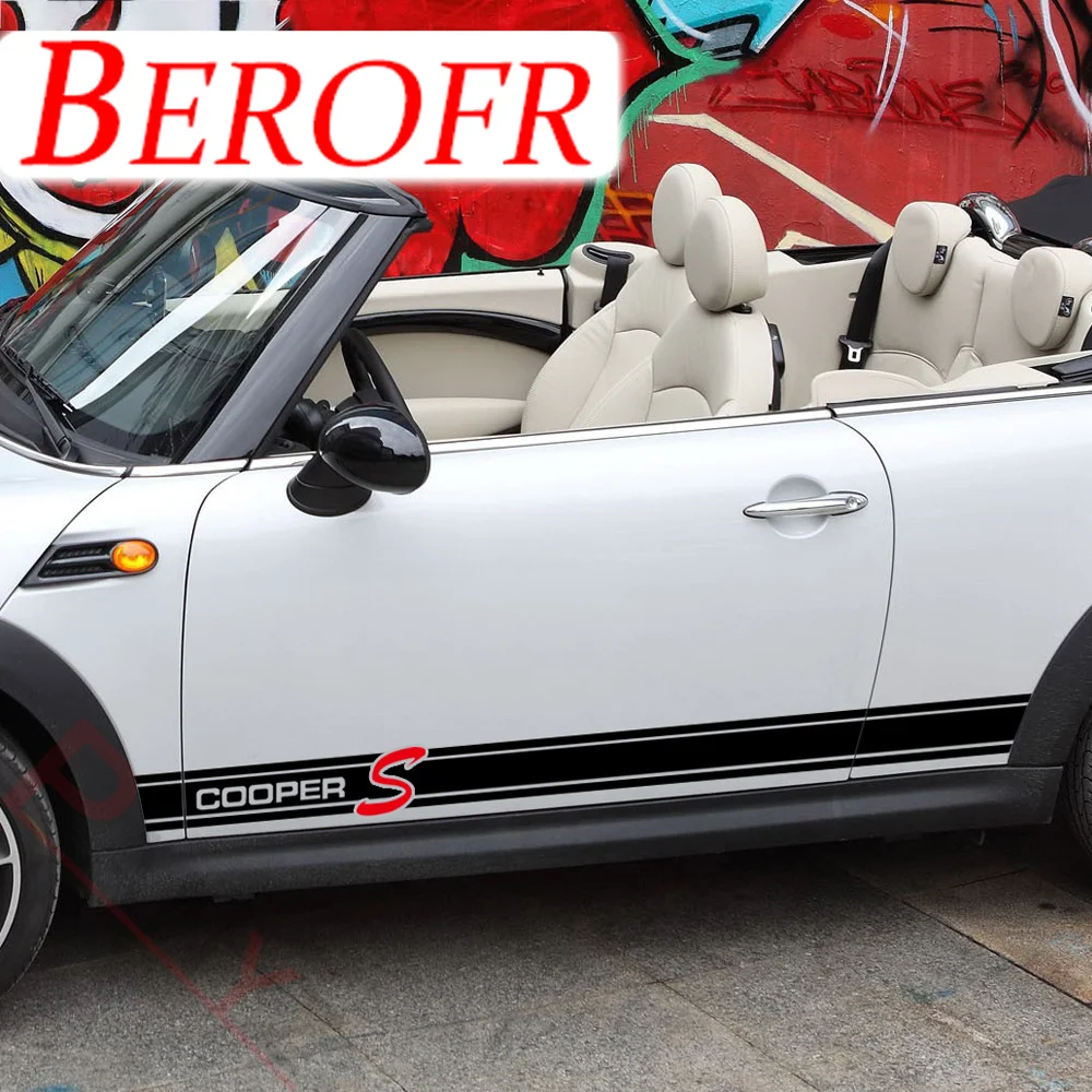 Autocollants à rayures latérales pour Mini Cooper, style de voiture, décalcomanies pour Mini Cooper R50, R52, R53, F56, R56, R57, Countryman, R60, CooperS, accessoires de fouille, 2 pièces