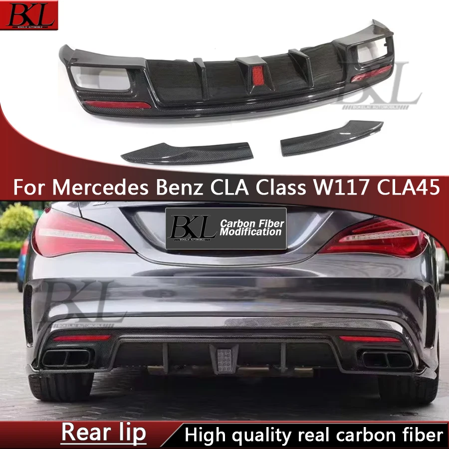 Diffusore posteriore in fibra di carbonio stile PAK per Mercedes Benz Classe CLA W117 CLA45 CLA200 CLA260, splitter posteriore, spoiler, labbro posteriore