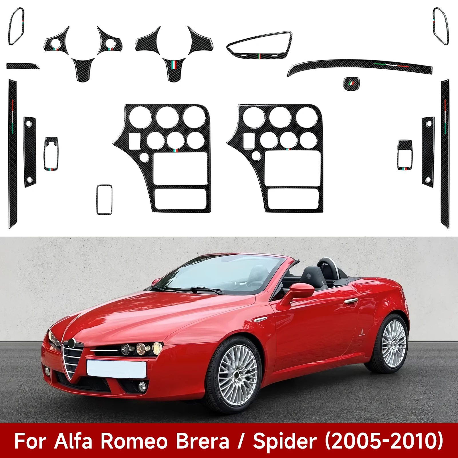 Per Alfa Romeo Brera Spider (2005-2010) Trim, pannello CD console centrale auto, adesivi interni in fibra di carbonio sul volante.