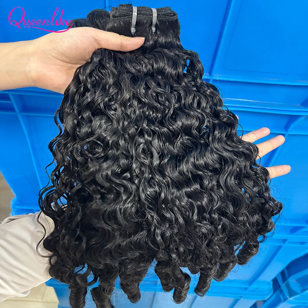 Fasci di capelli umani grezzi ricci birmani Queenlike 15A doppio disegnato 1/3/4 pacchi fasci di capelli ricci pixie capelli umani ricci a spirale dell'oceano