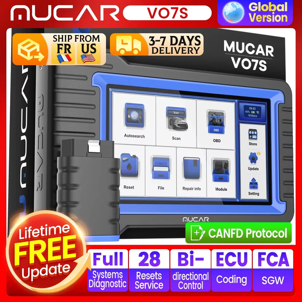MUCAR VO7 S Strumenti diagnostici per auto professionali CANFD Strumento di scansione bidirezionale Codifica ECU 28 Reset Tutti i sistemi Diagnosi Scanner Obd2
