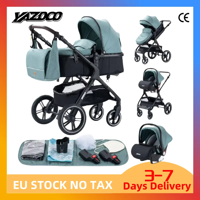 Passeggino 3 in 1 con Seggiolino Auto e Culla, Carrozzina Leggera per Neonati, Passeggino Compatto Pieghevole Multifunzione