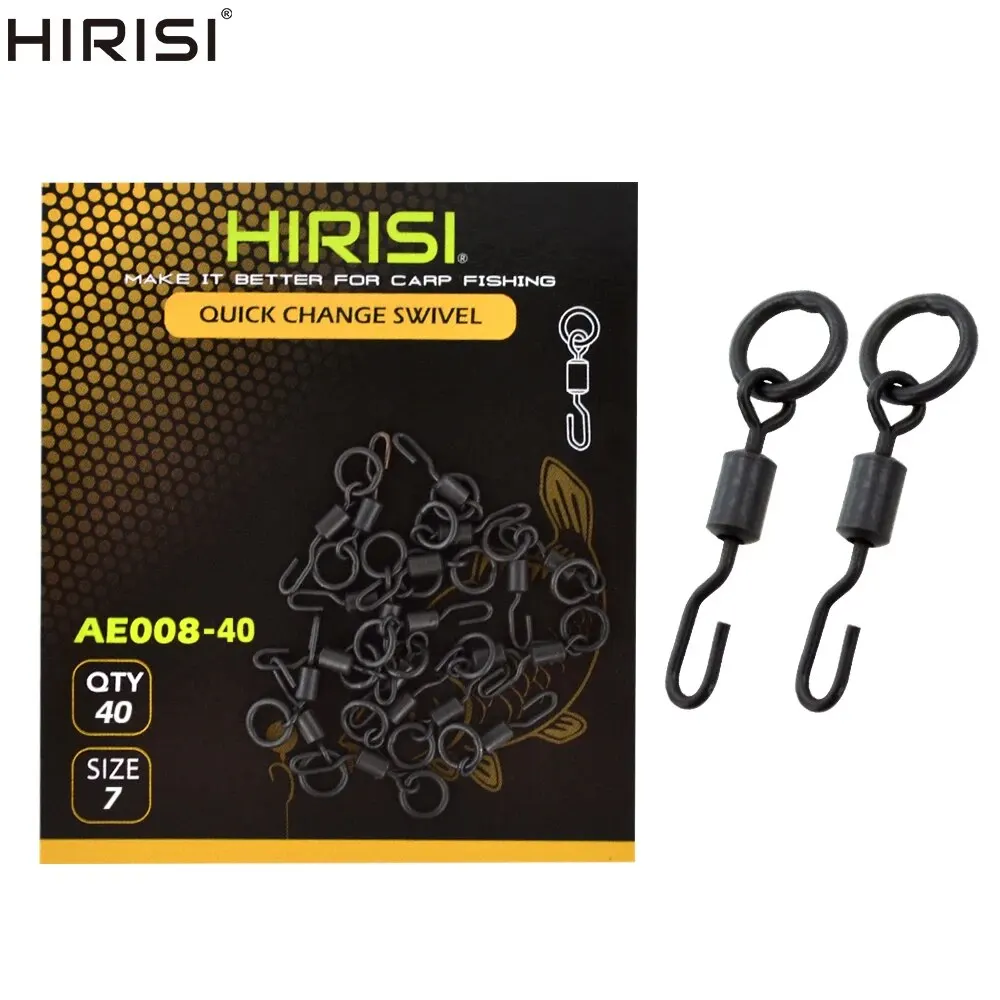 Girelle con Moschettone per Pesca alla Carpa Hirisi, con Anello Solido, Cambio Rapido, Accessori per Ami da Pesca, Confezione da 40