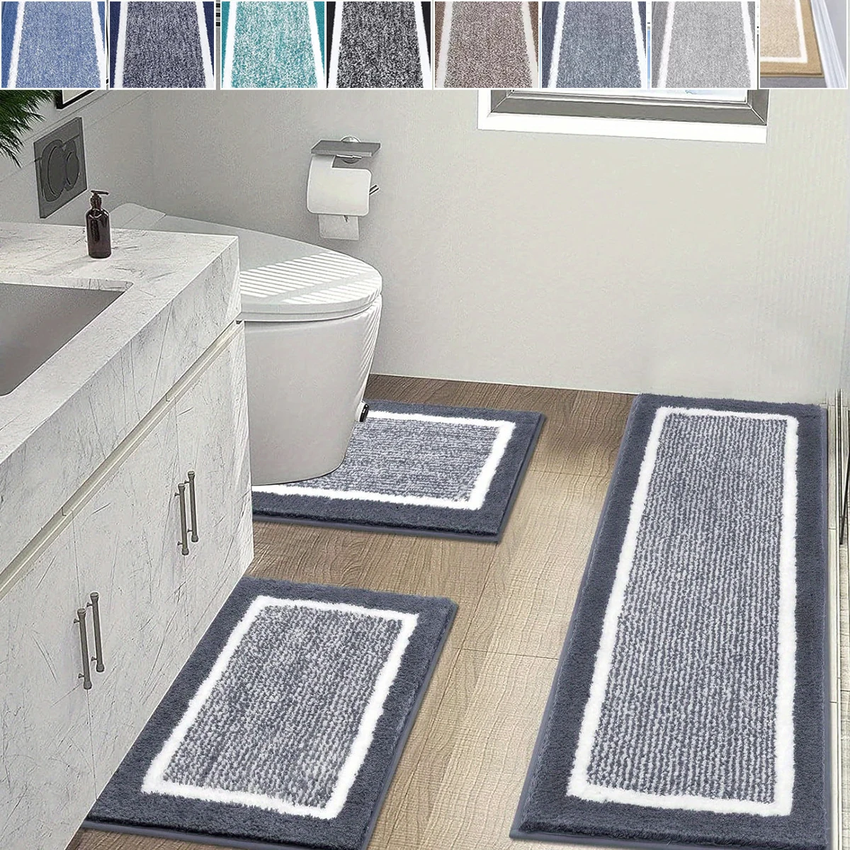 Ensemble de tapis de salle de bain en microfibre lavable 3 pièces/ensemble tapis de bain absorbants antidérapants pour sol de salle de bain/tapis de douche/tapis de salle de bain/