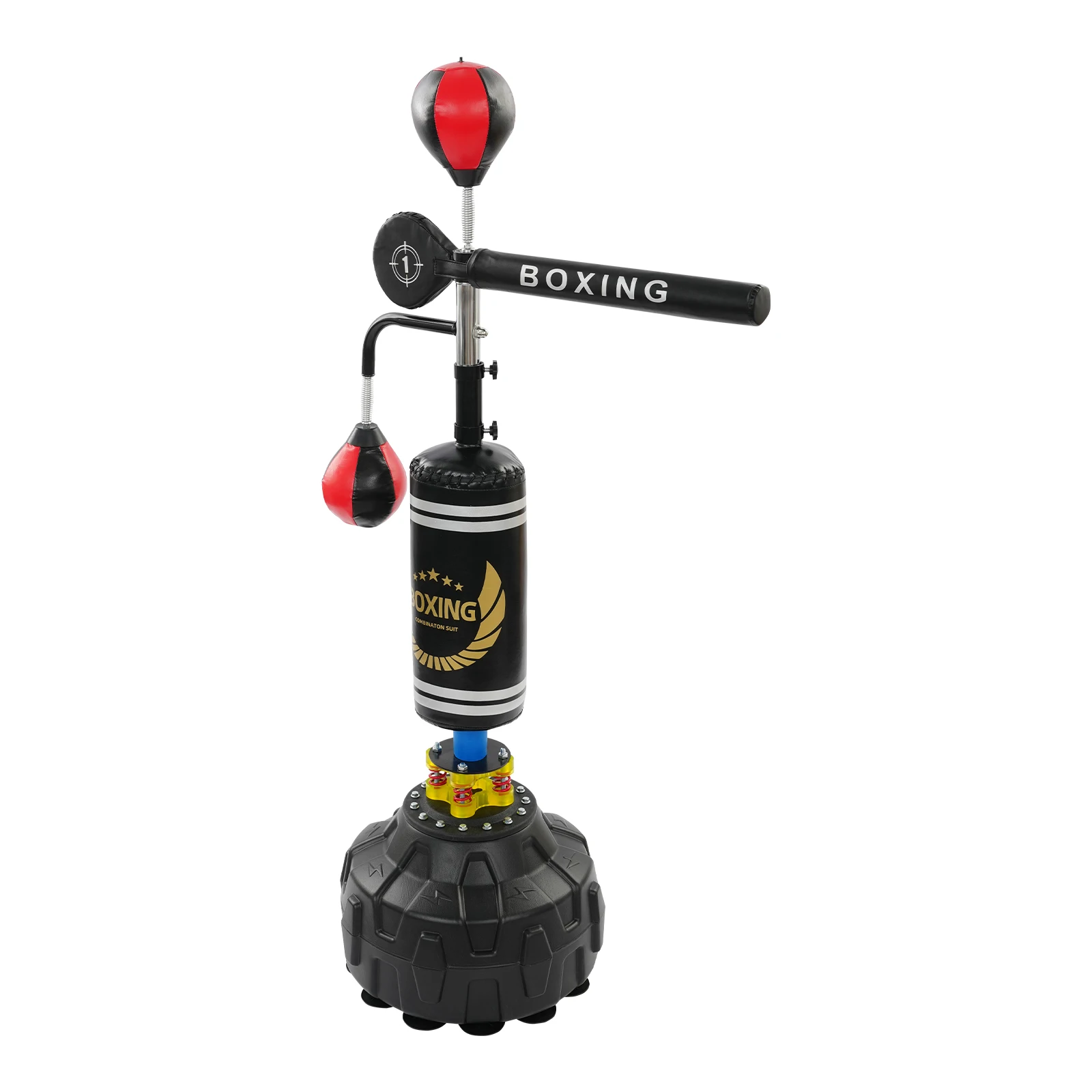 4-in-1 Boxen-Geschwindigkeitstrainer, Verstellbarer Freistehender Boxsack mit Speedbällen & Ausweichstange für Heimtraining Image