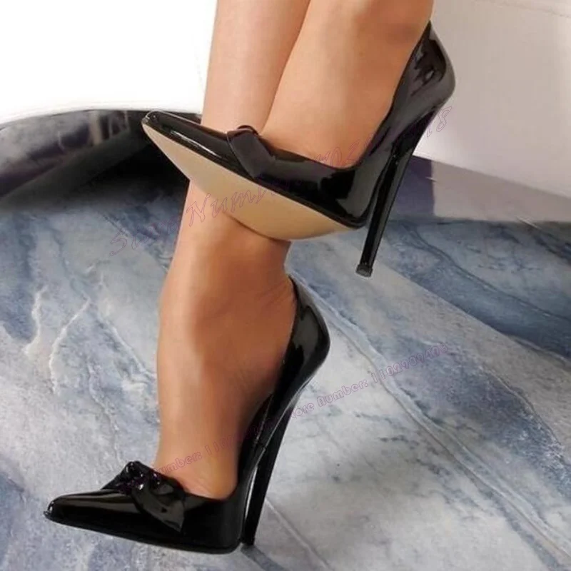 Bogen Knoten 16 cm Extreme High Heels Pumps Patent Leder Spitz Schuhe für Frauen Schwarz Sexy Dame Schuhe 2025 zapatos Para Mujere