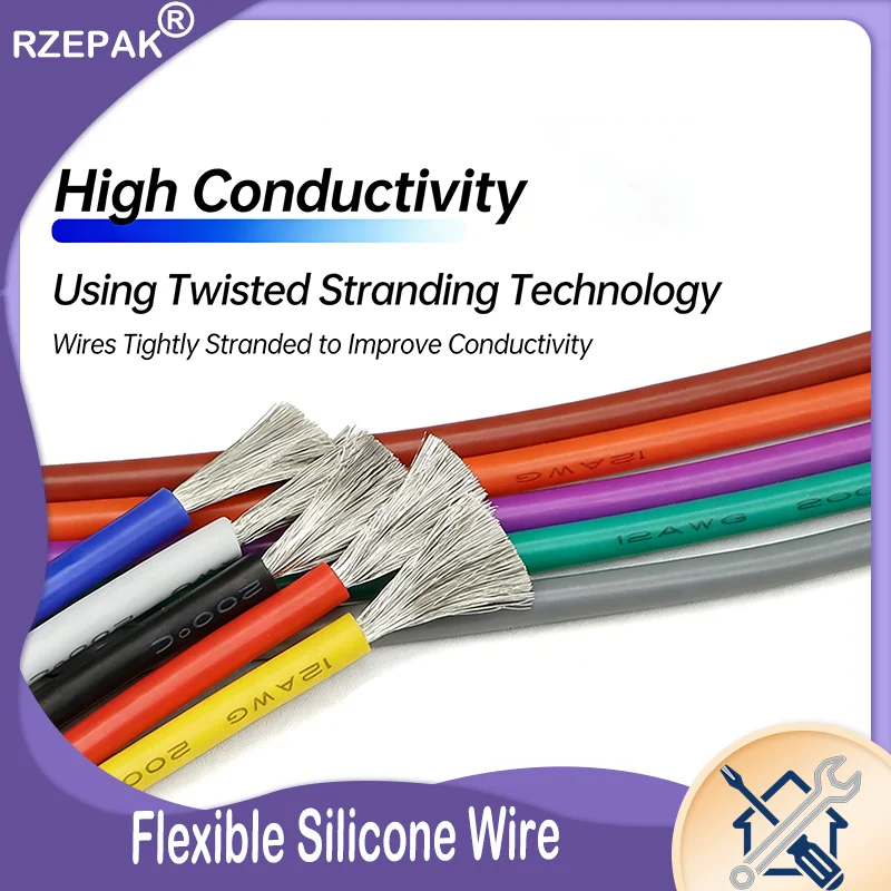 5/10/50m Flexibles Silikonkabel für Autobatterien, Kfz-Verkabelung 30 28 26 24 22 20 18 16AWG Weiche Hitzebeständige Elektrische Leitungen Image