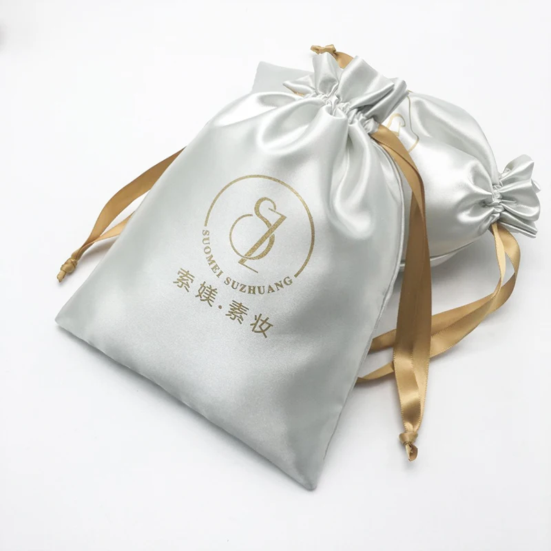 (50 teile/los) Satin Kordelzug Tasche Geschenk Verpackung Hochzeit Schmuck Kosmetik Nette Handy Lagerung Beutel Anpassen Größe & Logo Image
