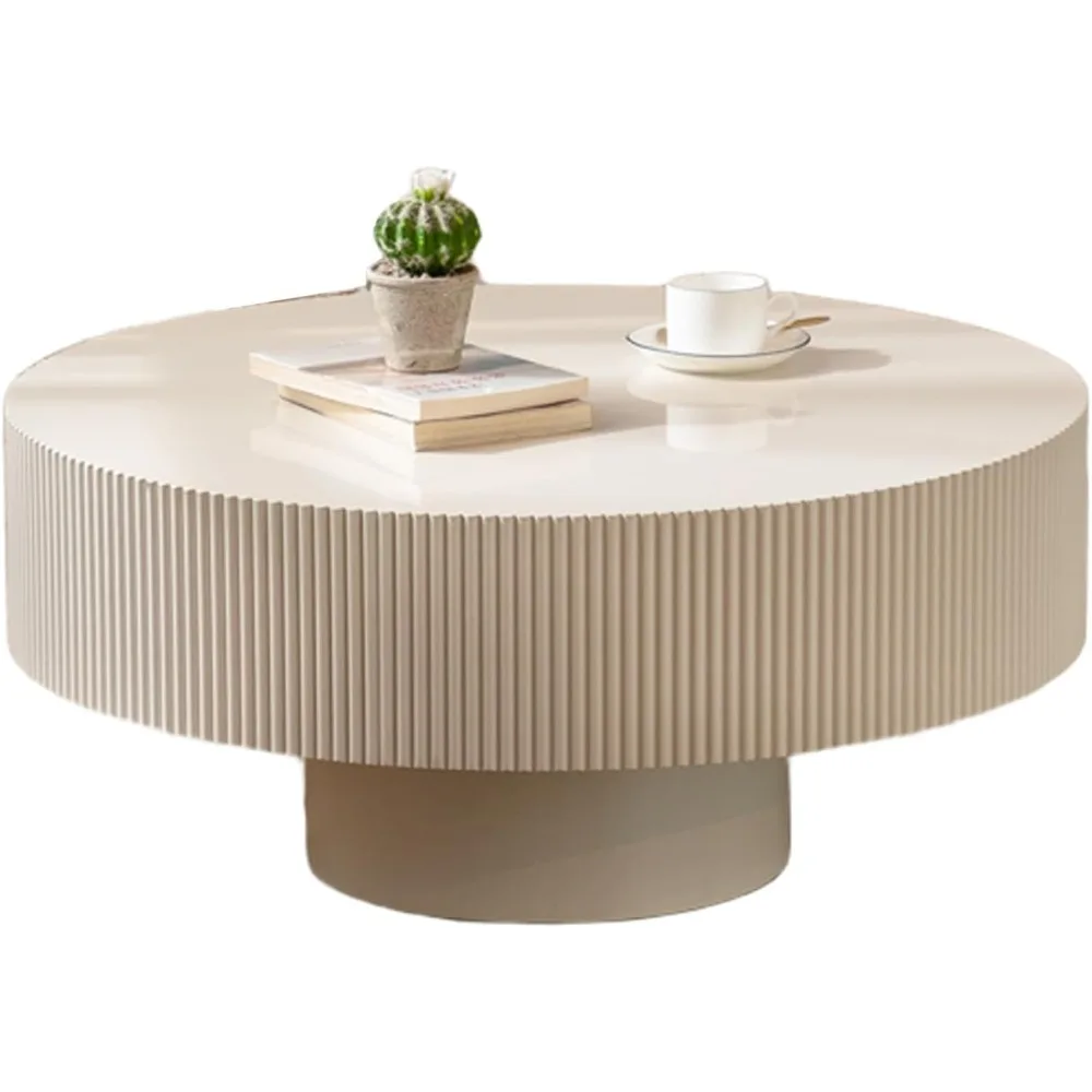 Anzahlungspreis geriffelter Couchtisch für Wohnzimmer, runder Trommel-Couchtisch aus Holz, handgefertigt, Furnier-Teetisch, moderner Schwanz