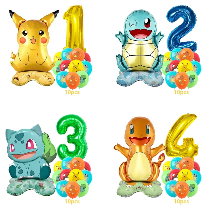 12 stücke Cartoon Ballon Set kinder Party Dekoration Charmander Squirtle Bulbasaur Geburtstag Folie Ballon Geschenk Puppe Spielzeug Geschenk Image