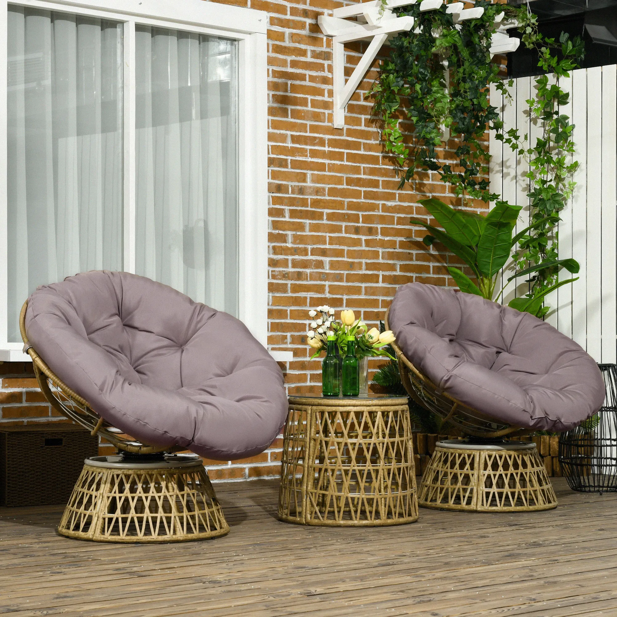 3-teiliges gelbes Patio-Bistro-Set: Couchtisch & 2 Stühle mit Kissen, Outdoor-Balkonmöbel für Garten & Terrasse