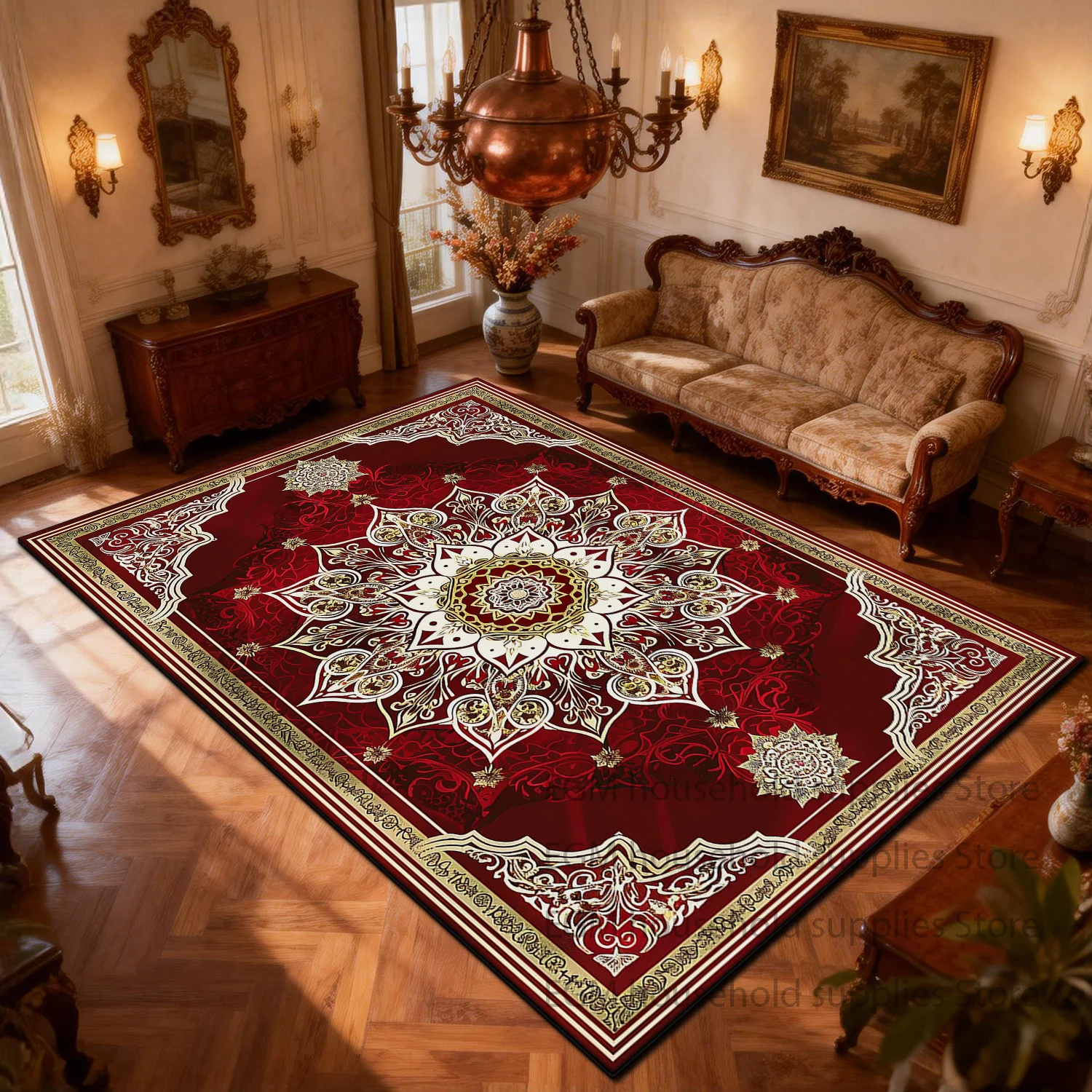 Luxuriöser Klassischer Roter Teppich Wohnzimmerdekoration Rutschfester Schlafzimmer-Lounge-Teppich Große Größe Waschbarer Sofa-Tisch-Unterleger Lounge-Matte Image