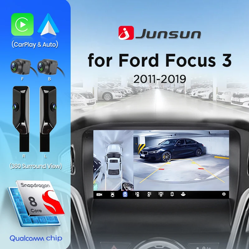Junsun 360° ° Panorama Kamera Auto Radio Für Ford Focus 3 mk3 2011-2019 Drahtlose CarPlay Bildschirm Android Auto Stereo GPS RDS Navi Image