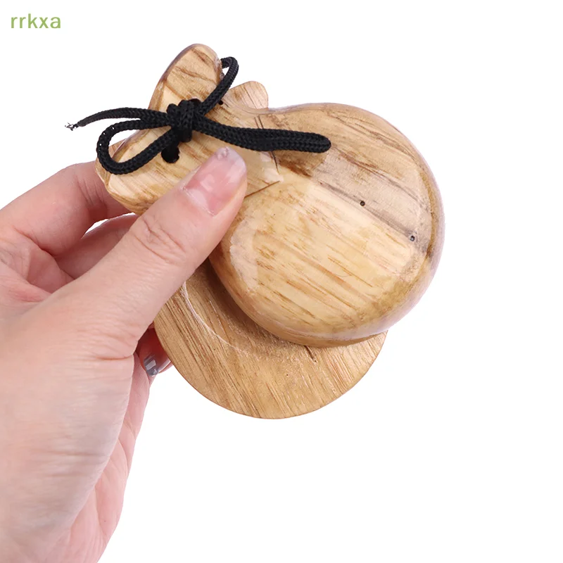 2 Stück Traditionelle Holz-Kastagnetten Spanische Kastagnetten Flamenco-Tanz-Kastagnetten mit Schnur Handklapper Kinder-Percussion-Instrument Image