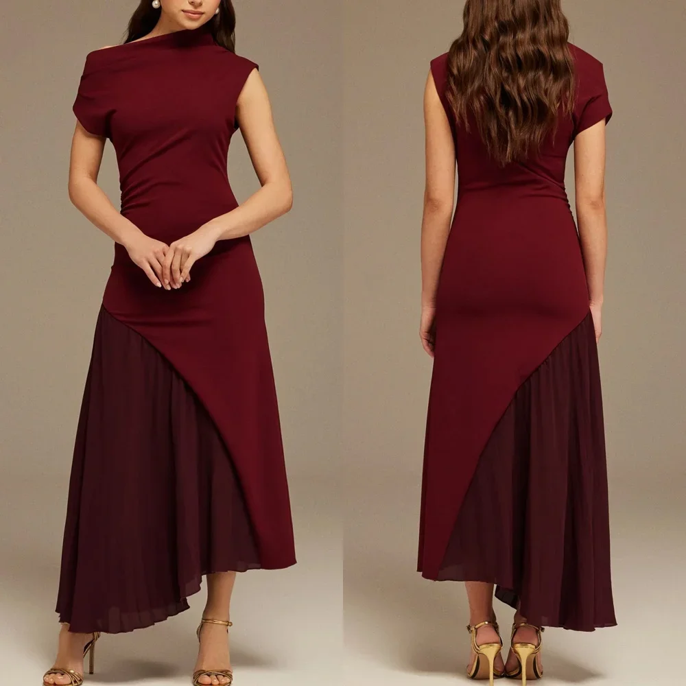 Maßgeschneidertes Midikleid mit asymmetrischem Ausschnitt, A-Linie, Abendkleider, formell, modern, exquisit, hochwertige Abschlussball-Party-Kleider für Damen Image