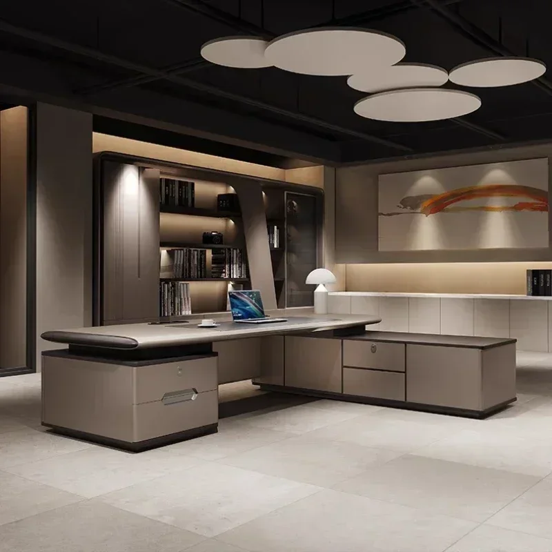 Zimmer-Schreibtische Gaming-Tisch mit LED-Lichtleiste Büromöbel Moderner Luxus-Präsidententisch Chefschreibtisch Computertisch