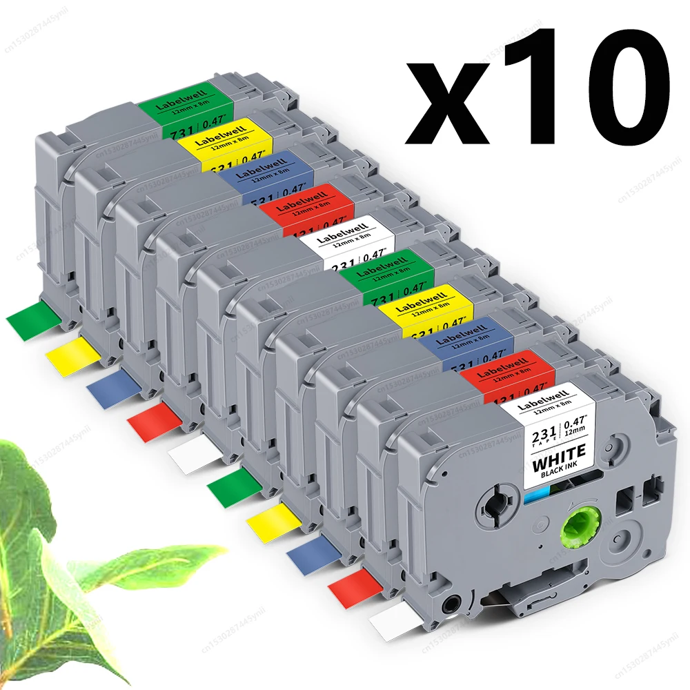 2er-Pack/10er-Pack TZe231 Kompatibel mit Brother P-touch TZe-231 12mm TZe-Band Tze 231 Schwarz auf Weiß für Brother PTH110 D400 Etikettendrucker Image