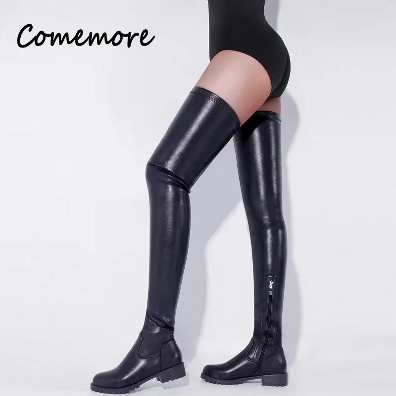 Comemore sexy Overknee-Stiefel Damen Winters chuhe Mittel absatz Oberschenkel hoher Stiefel schwarz rot Punk-Stil Damen stiefel Größe 44
