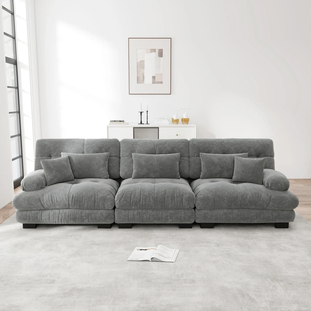 3-Sitzer Modulares Ecksofa mit Tiefsitz, Chenille-Schlafsofa Komfortabel Gepolstert für Wohnzimmer, Apartment, Studio Image