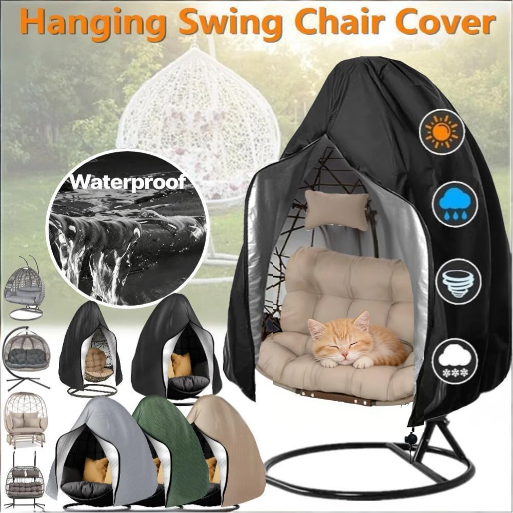 Wasserdichte 210D Schwerlast-Hängesessel-Abdeckung für Garten und Terrasse – Winddichter Schutz für Einzel-/Doppelschaukelsessel gegen Staub Image