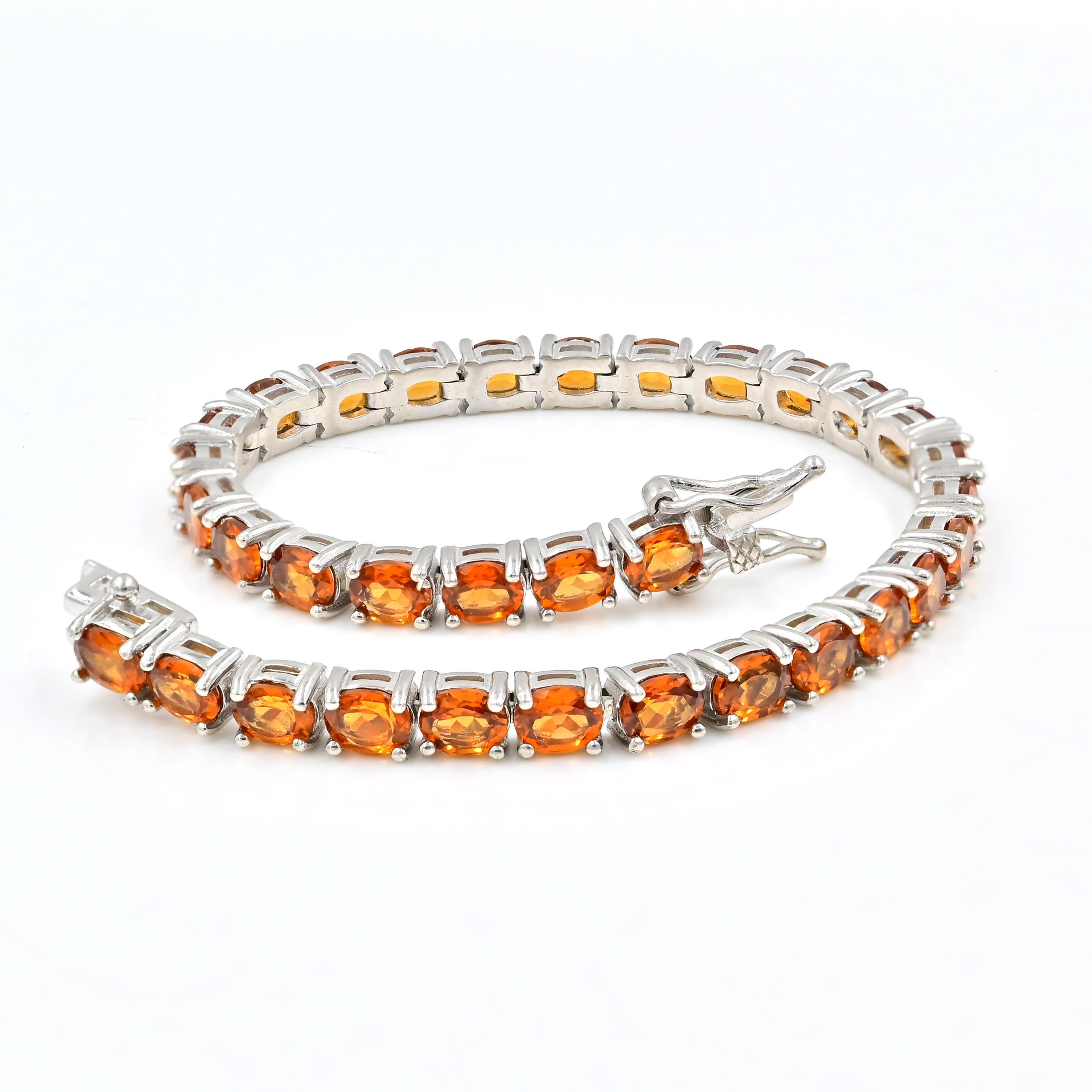 Bracciale in granato naturale di hessonite, argento sterling 925, bracciale tennis, bracciale da sposa, pietra portafortuna di gennaio, gioielli in gr
