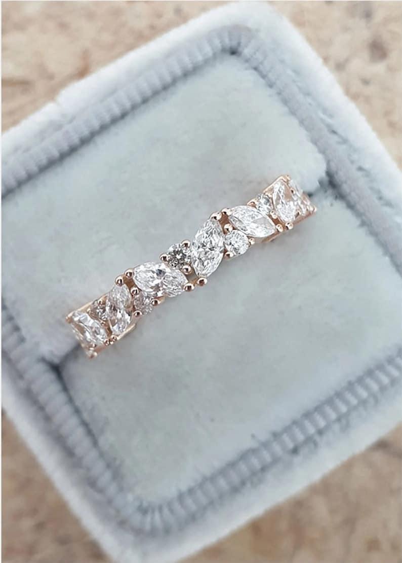 Anello di nozze con diamanti taglio marquise e rotondo, splendido anello per anniversario completo, anello in argento sterling 925, anello di fidanzam