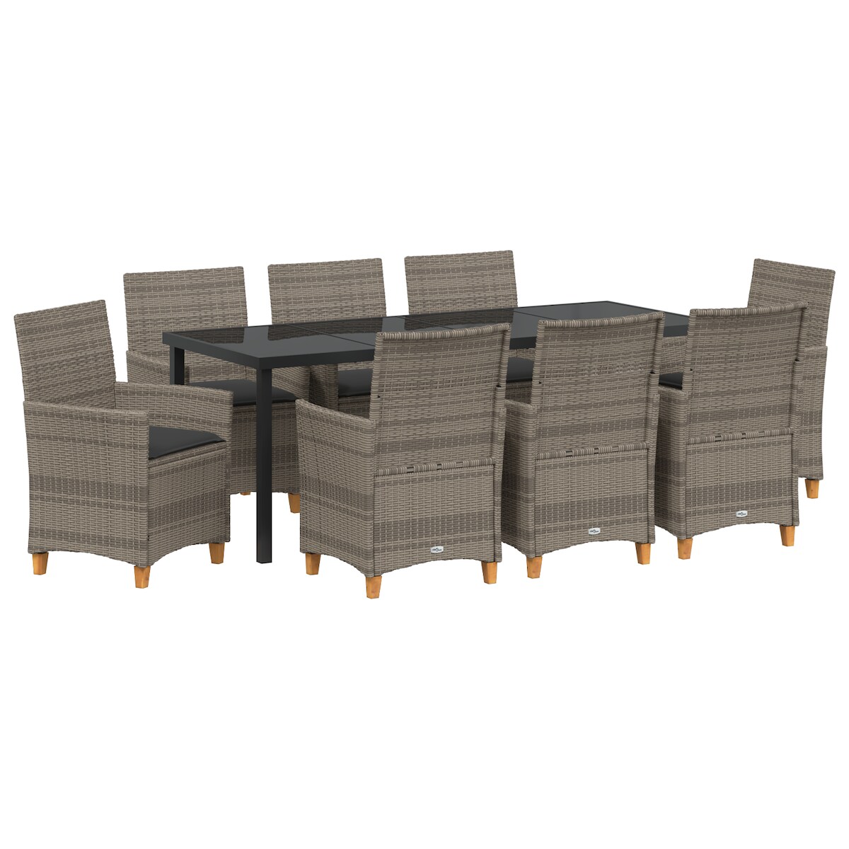 vidaXL 9-teiliges Garten-Esszimmer-Set mit Kissen, grau, aus Poly-Rattan. Image