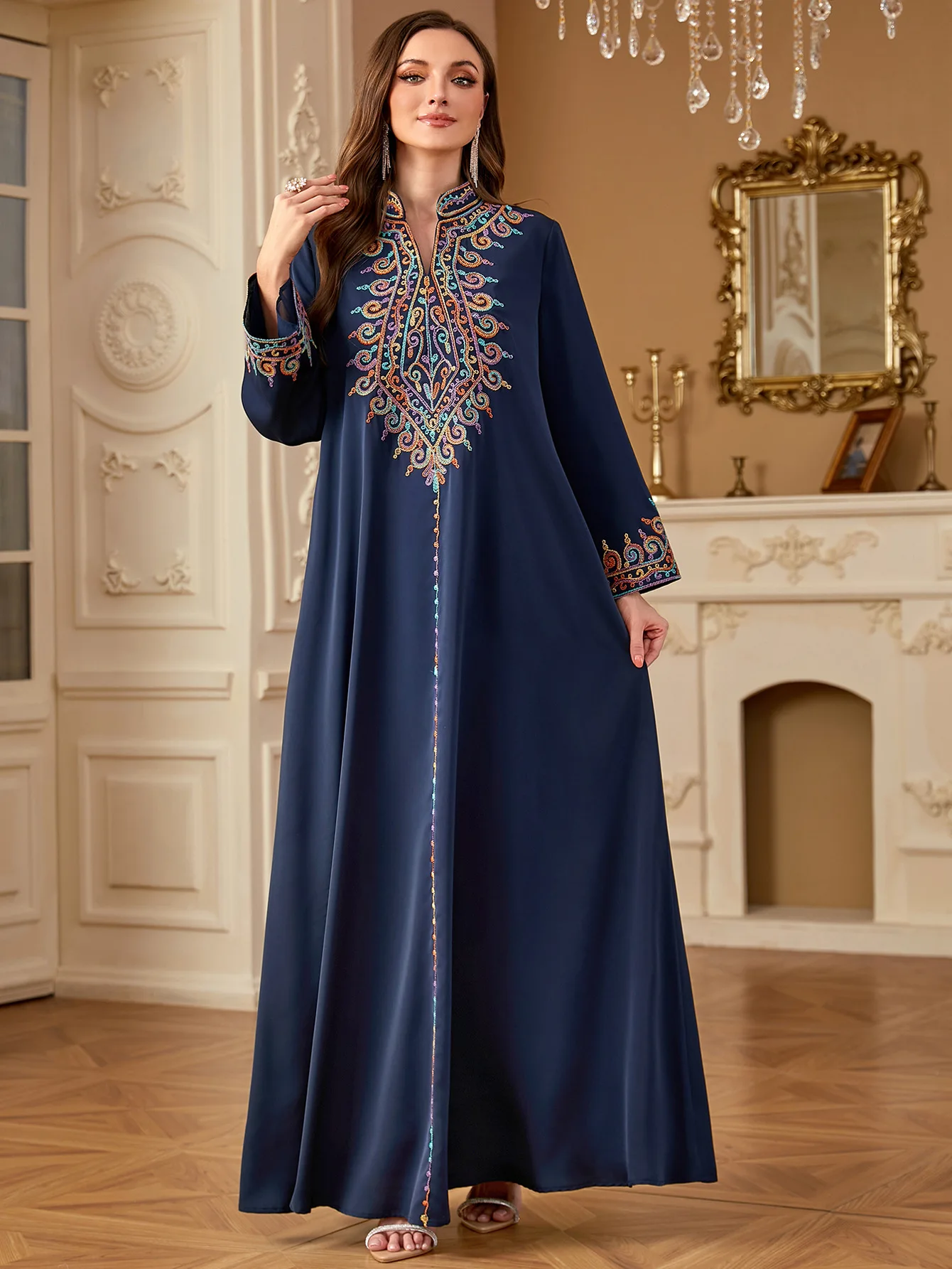 Eid Abito Musulmano Abaya Donne Ricamo Abiti Lunghi Musulmani Abiti Largos Partito Caftano Jalabiya Ramadan Dubai Arabo Robe 2025