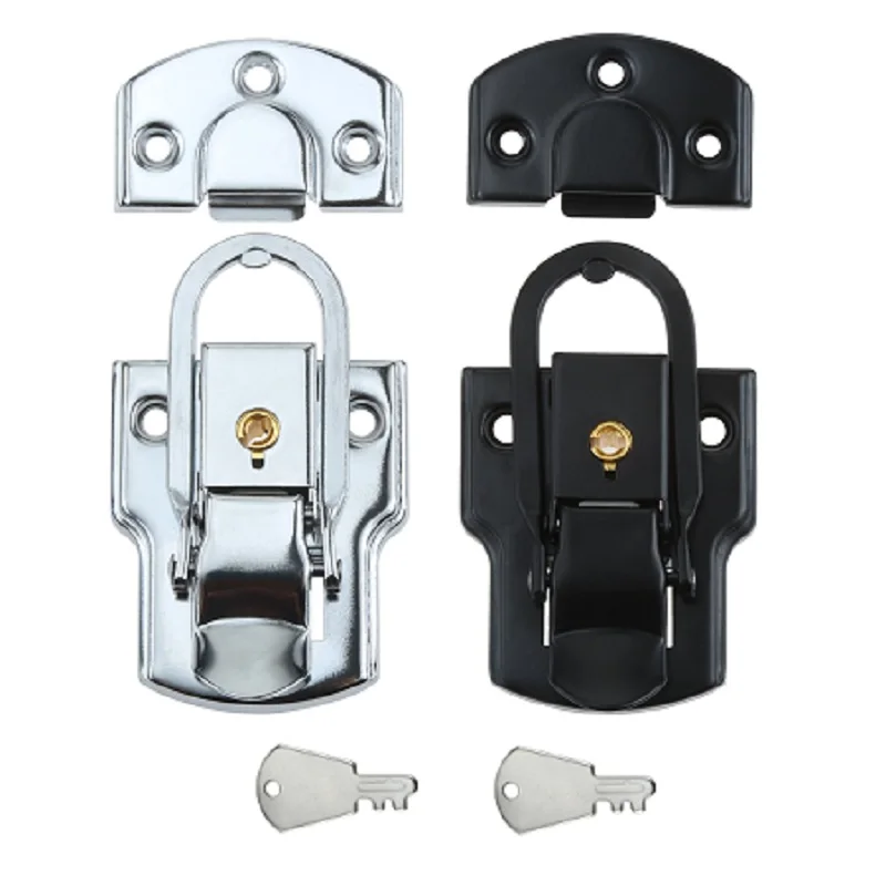 89*50mm Kupferkern Box Riegel Haspe mit Schlüssel Metall Spind Flightcase Elektronischer Schrank Koffer Schnalle Knebelverschluss Silber/Schwarz