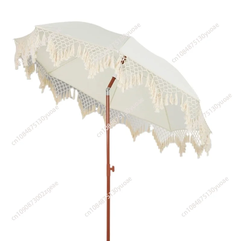 Neuer beige dreieckiger gewebter hohler Quasten-Sonnenschutz für den Außenbereich, Sonne, Innenhof, Freizeit, Strandschirm Image