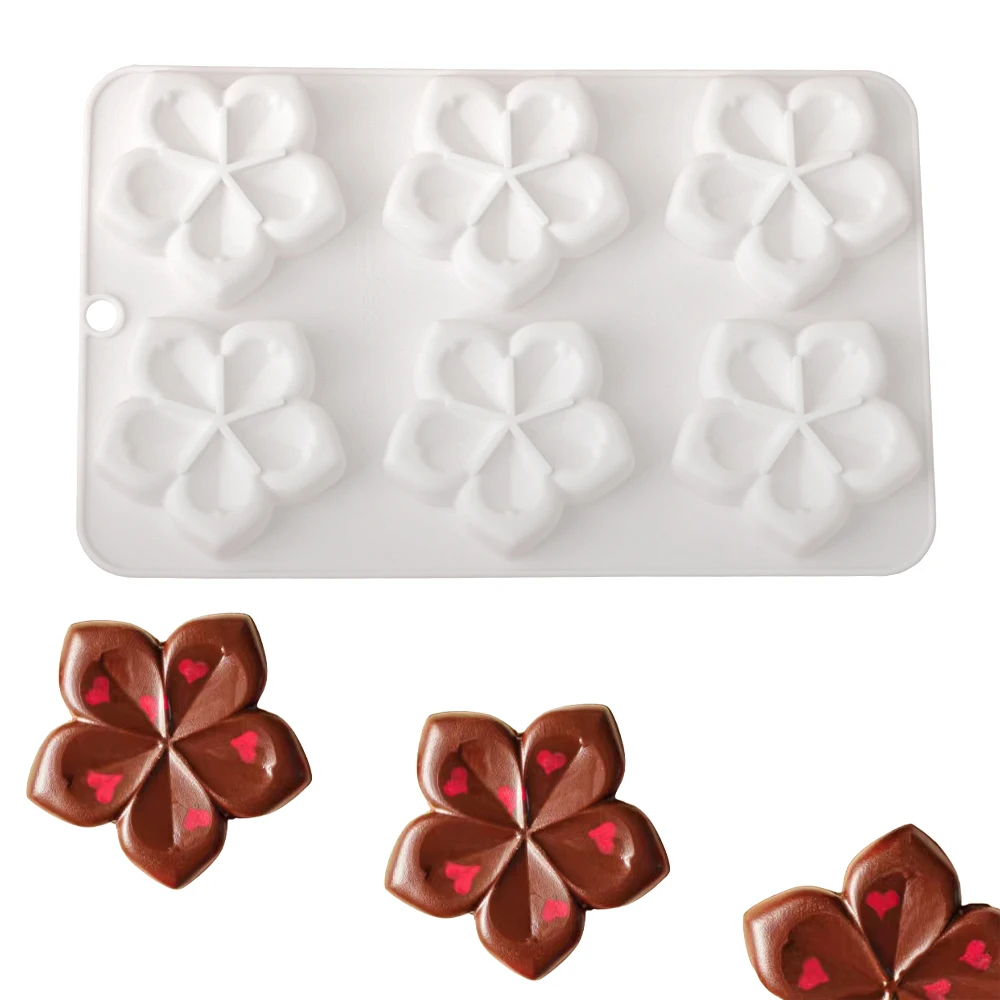 Silikonform mit fünf Blütenblättern und Mousse-Kuchen, 6 Mulden, Blumenform, Schokolade, Dessert, Keksform, französisches Gebäck, Backform Image