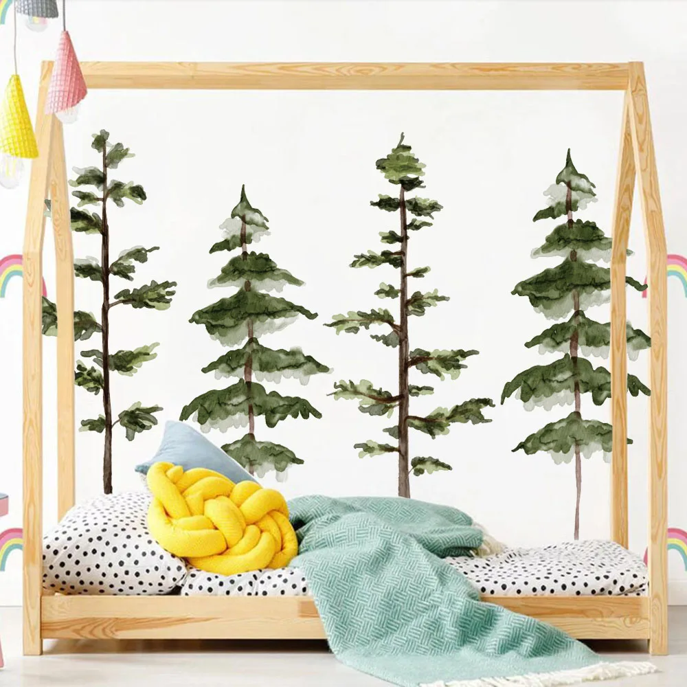 Großer Aquarell-Kiefernbaum-Wandaufkleber für Wohnzimmer, Schlafzimmer, Wildnis, Wald, Baum, Wald, Wandtattoo, Esszimmer, Heimdekoration Image