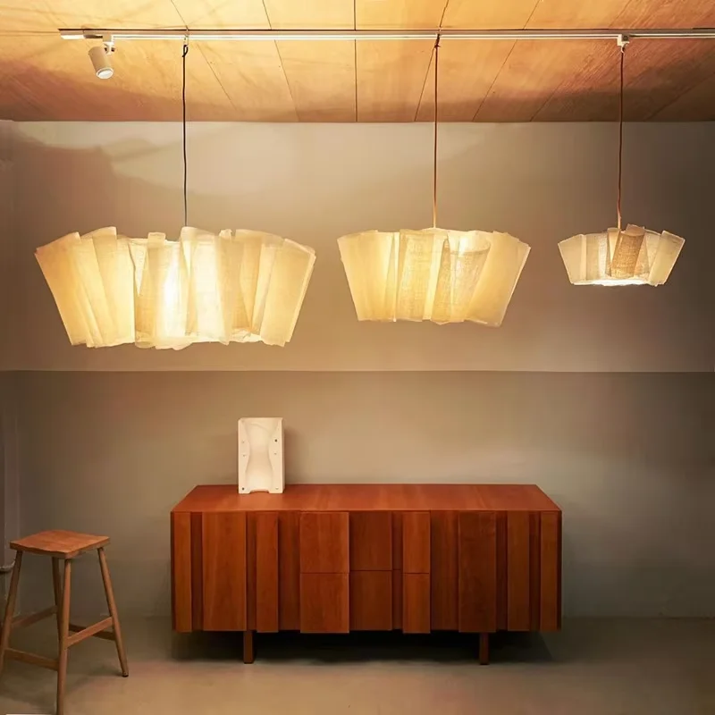Nordische Leinen plissierte Pendel leuchte Vintage Wabi Sabi Wind Pendel leuchte für Schlafzimmer Küche hand gefertigten Stoff Kronleuchter