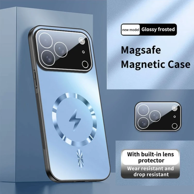 Drahtlose Aufladung Magnetische Stoßfest Fall Für iPhone 17 Air 17 16 15 14 Pro Max Objektiv Film Schutz AG Frosted Zurück Abdeckung Shell Image