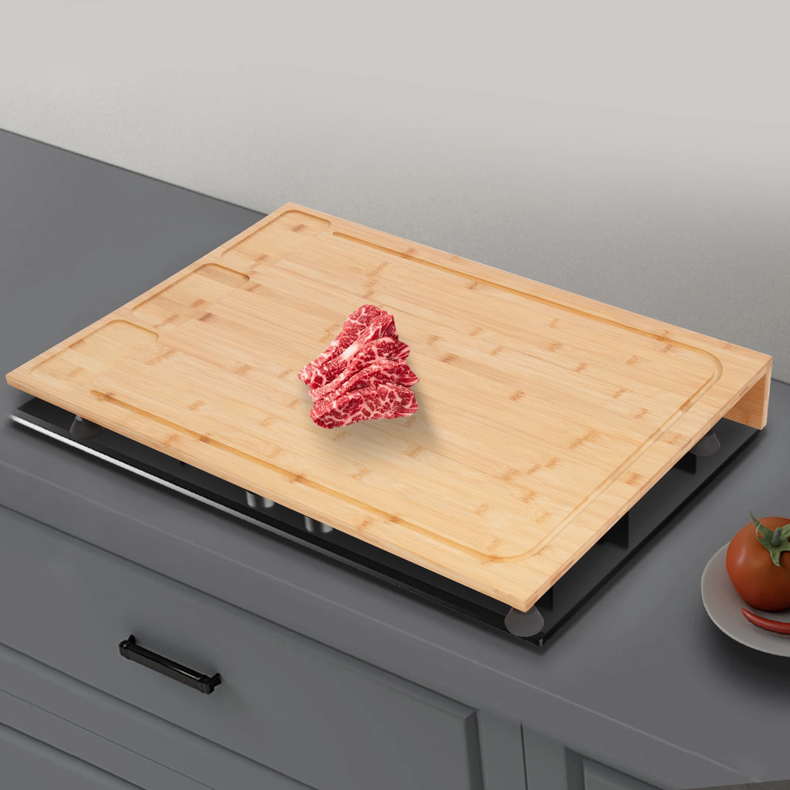 75 x 54 cm Bambus-Schneidebrett und Herdplatte, Schneidebrett, Spülbecken-Abdeckbrett, für Restaurant-Küchenarbeitsplatte, Holzfarbe Image