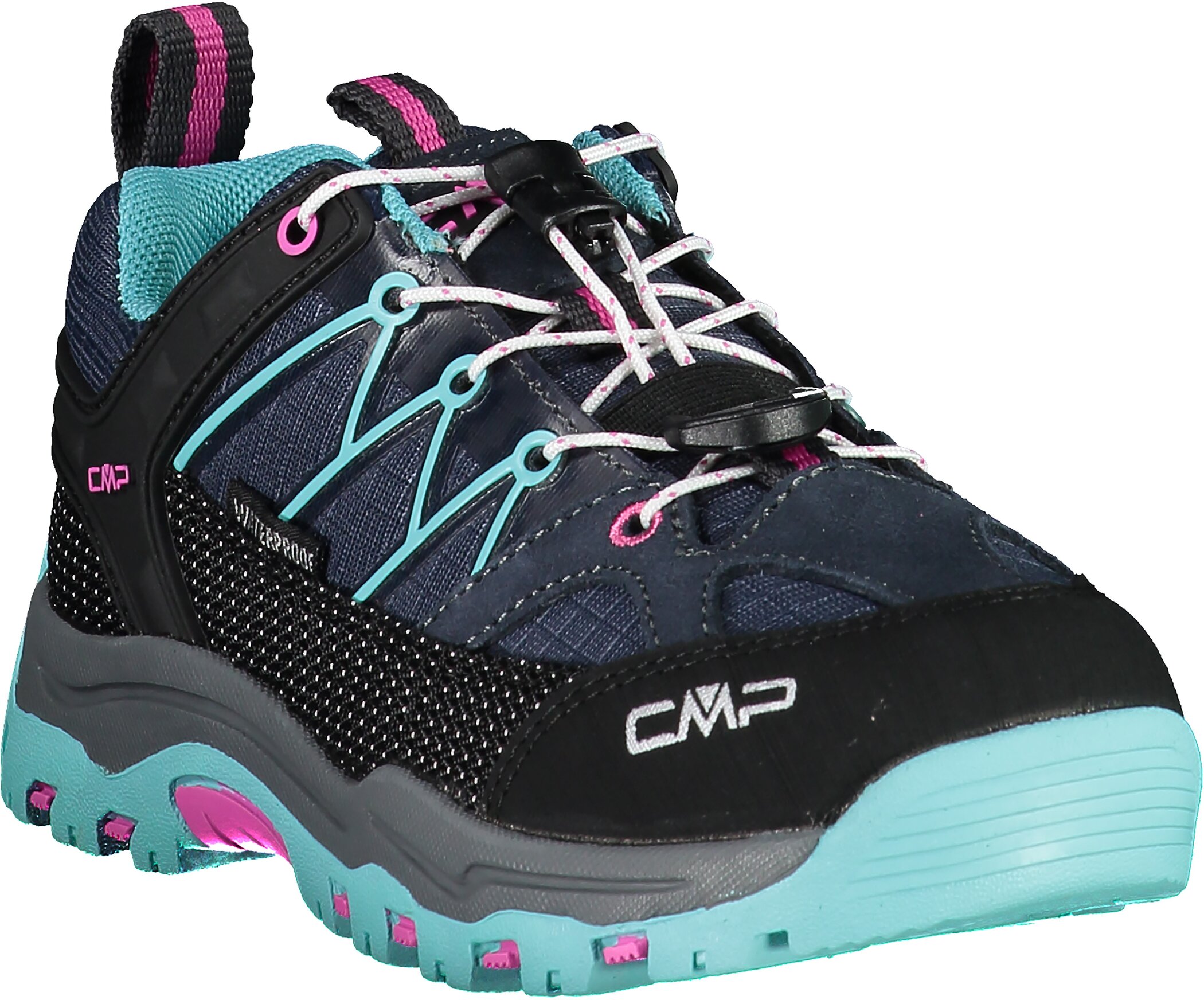 Wanderschuh CMP "KIDS RIGEL LOW TREKKING SHOES WP", Kinder, Gr. 34, b.blau, acqua, Leder, Synthetik, Schuhe Wanderschuh, wasserdicht
