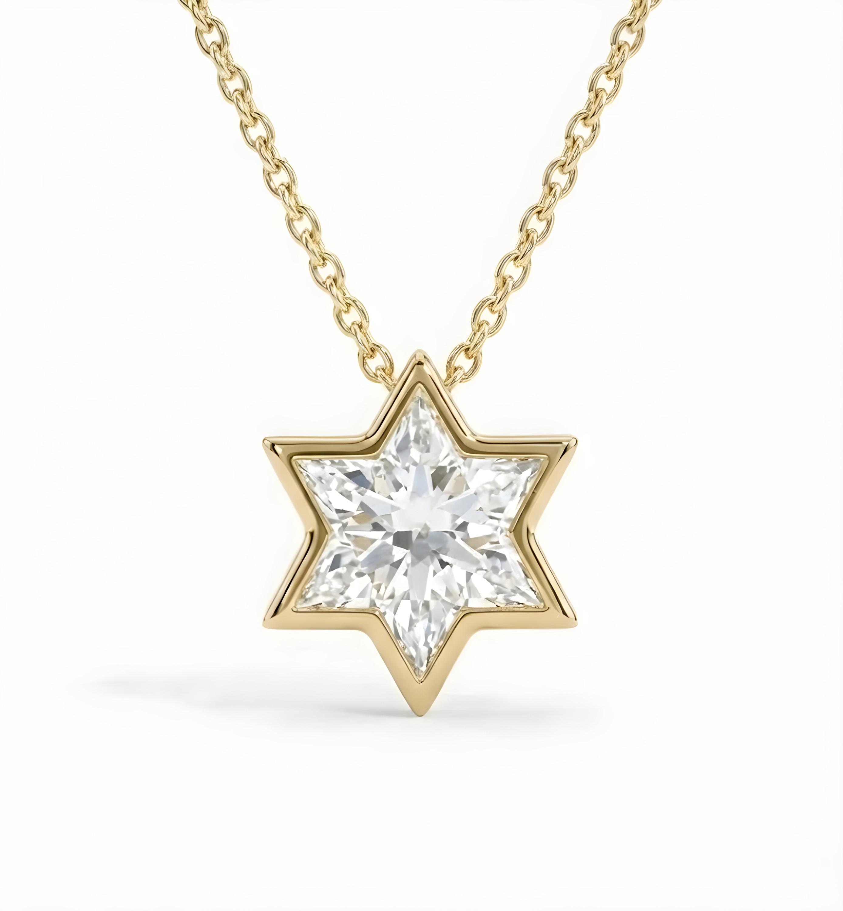 14k / 18k Gold Moissanit Davidstern Halskette | Einzigartige Jüdische Schmuck Stern Halskette | Goldanhänger Religiös | Magen David Halskette