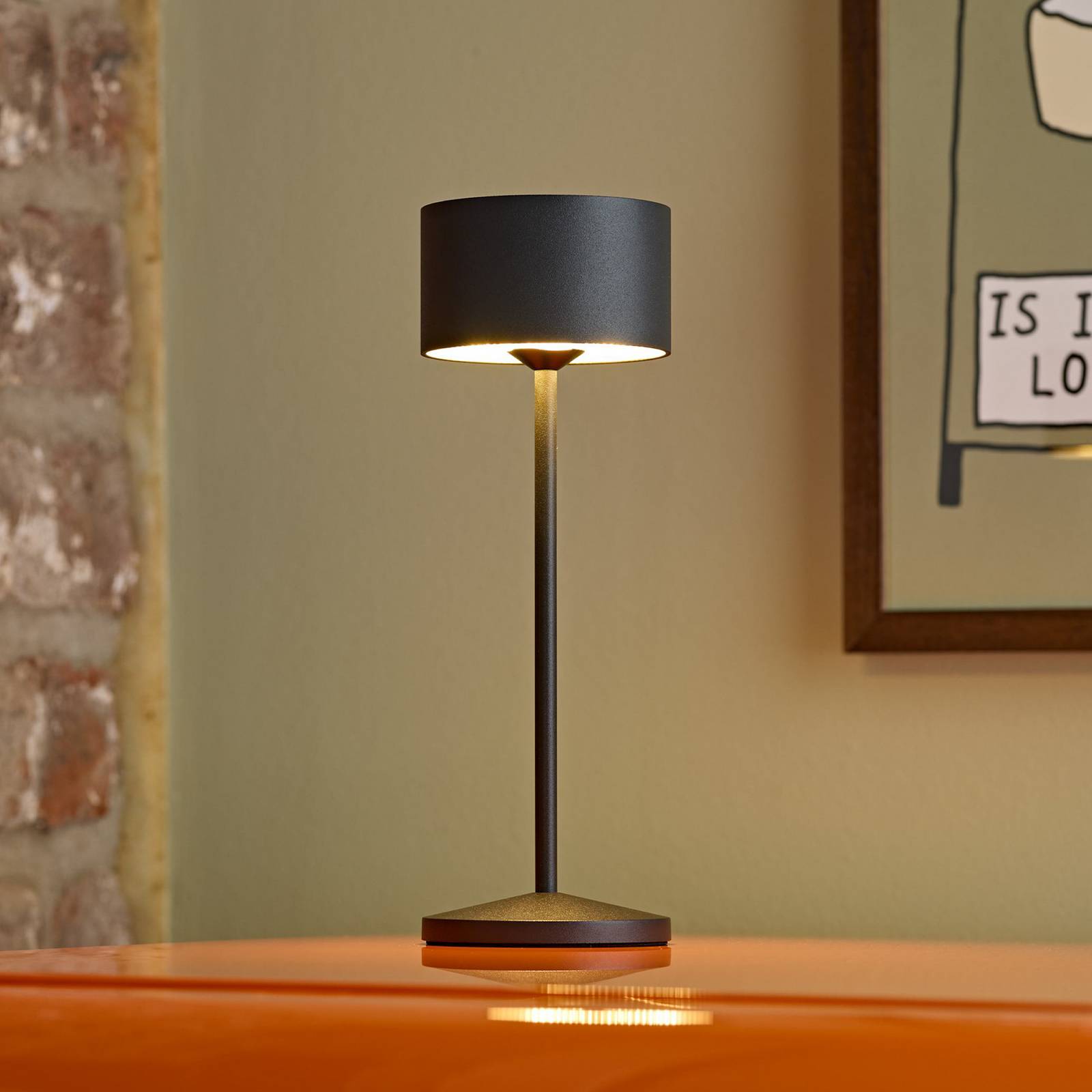 Sigor LED-Akku-Tischlampe Veluna, schwarz, Höhe 25 cm IP44 dim CCT dimmbar, schwarz, für Wohn- / Esszimmer, Aluminium, Modern