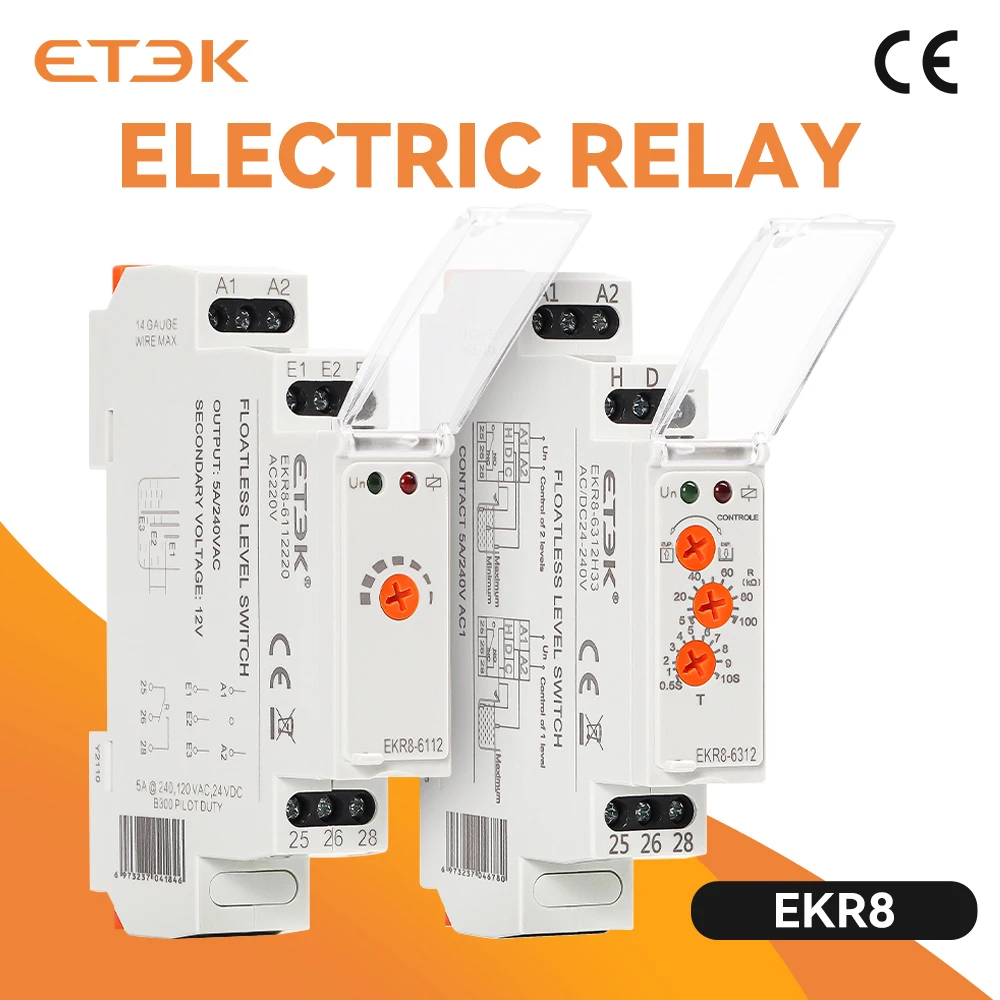 ETEK Wasserstandsrelais 220 V 240 V Schwimmerschalter Elektronische Flüssigkeitsstandskontrolle Überwachungsrelais AC Typ 1/3 5 A EKR8 Image